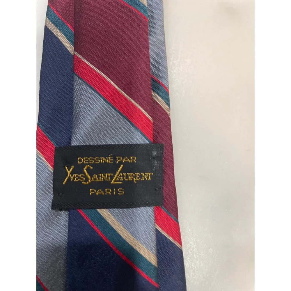 Yves Saint Laurent Vintage Striped Silk Tie 90 Dad Retro Old Money Estate Office - Picture 4 of 6